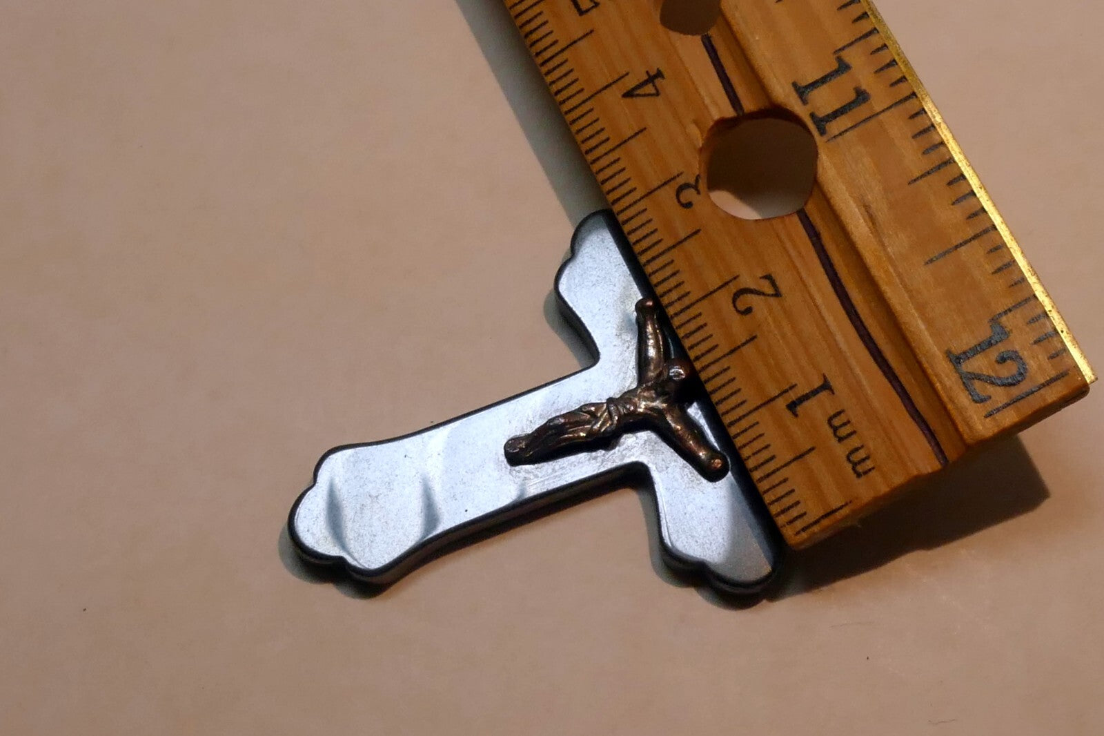 Metal Crucifix Cross Hematite Pendant vintage Italy 2"