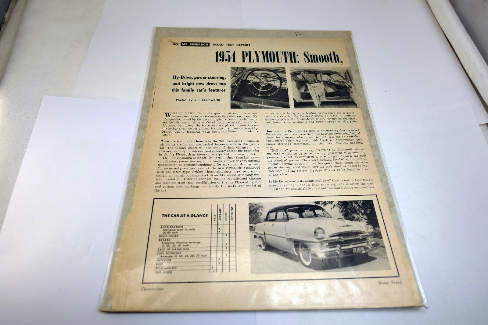 1954 Plymouth Road test Report Motor Trend Magazine clippings advertisement Ad