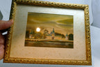 Watercolor Russia village byzantine church Art framed Russia 1990's