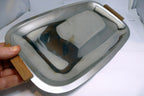 stainless steel rectangle platter serving dish  8X12" w/ wooden handles