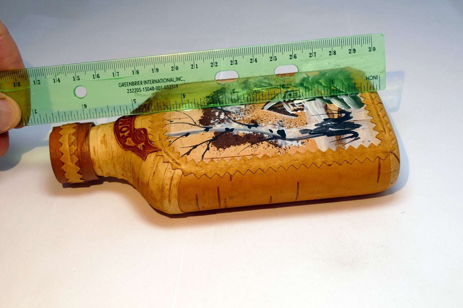 Birch Bark Wrapped Tomsk Russia Siberia Glass Bottle Hip Flask Liquor Whiskey