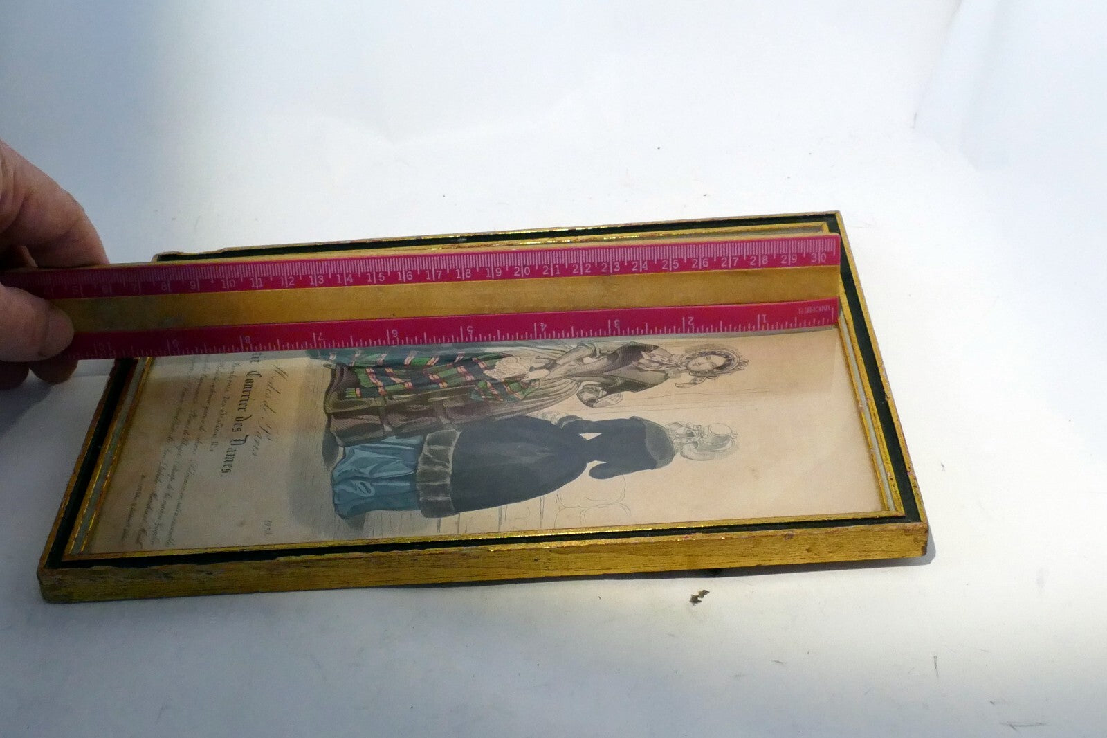 French Antique 1843 Hand coloured engraving Petit Courier des Dames Paris print