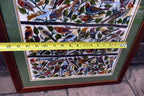 Large Bird Finch Cardinal Cross Stitch Needle Point Folk Art 15X15" Framed