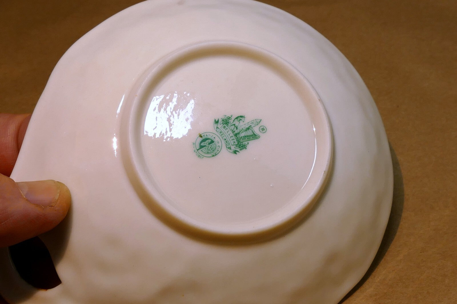 Belleek Ireland  clover shamrock butter plate spoon rest porcelain