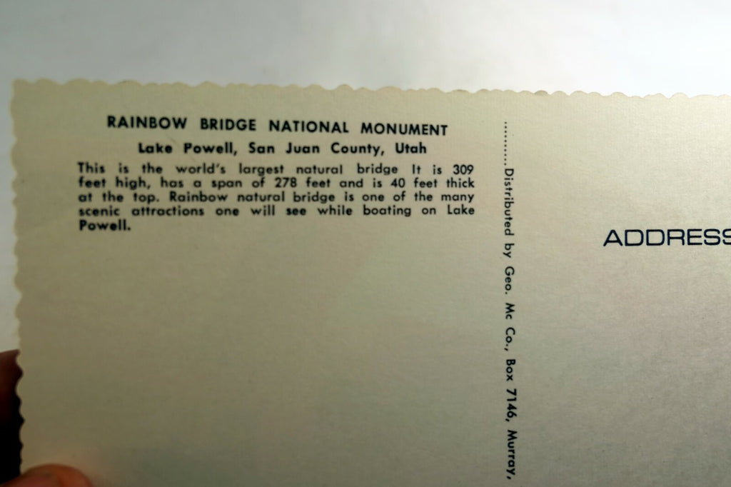 Rainbow Bridge national Monument Postcard Utah 1950's vintage USA