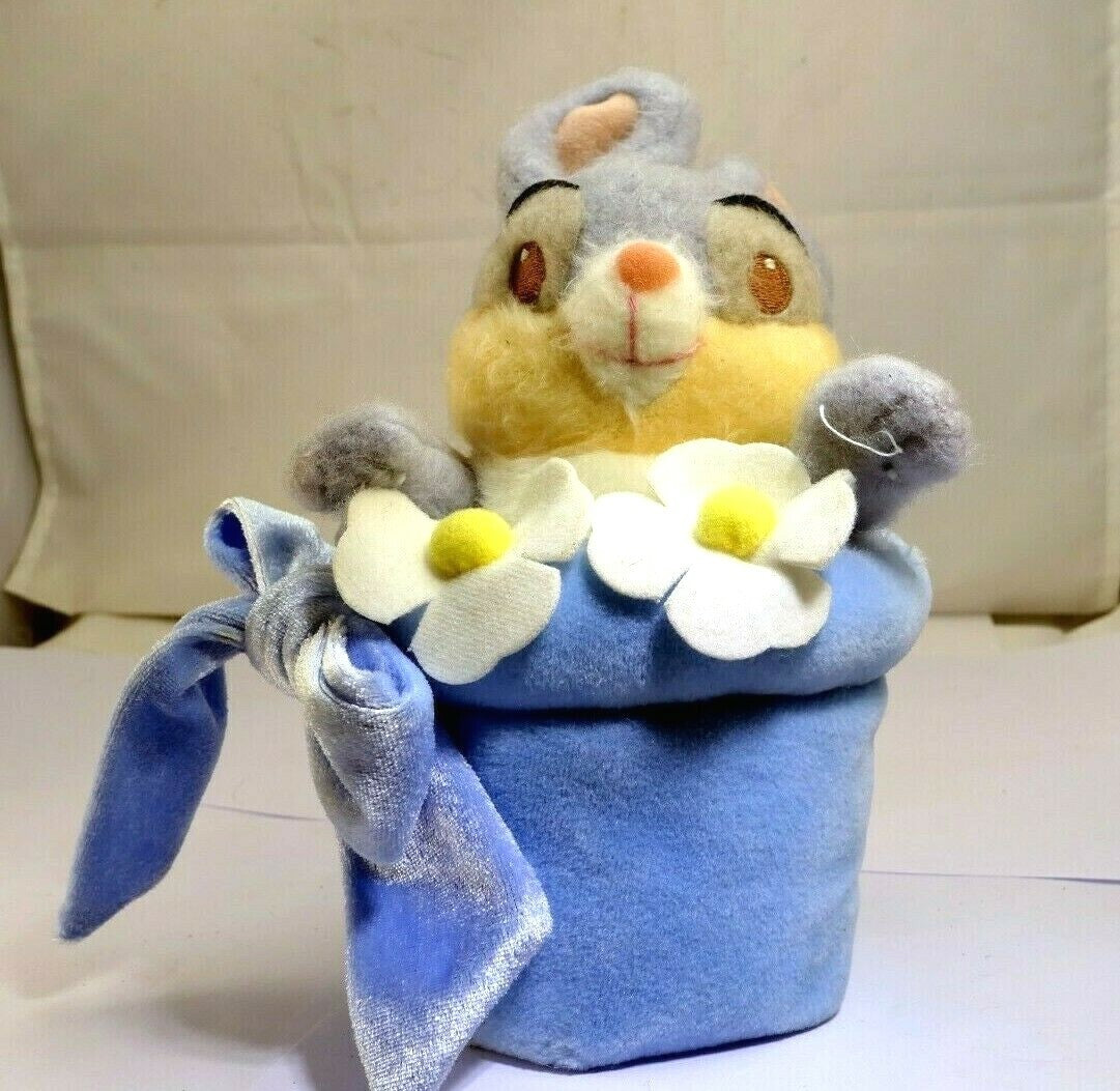 Easter bunny 7" push toy rabbit with white flowers blue hat