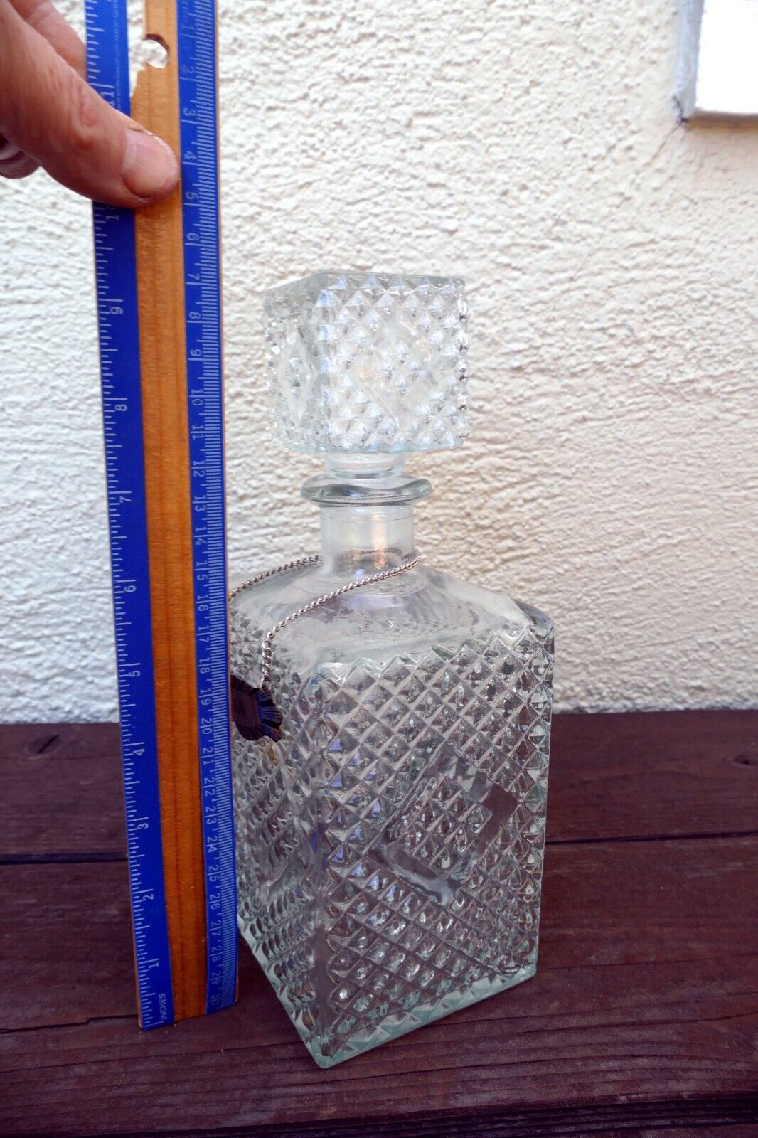 1 Litter Glass Decanter With Stopper 10" tall "GIN" square