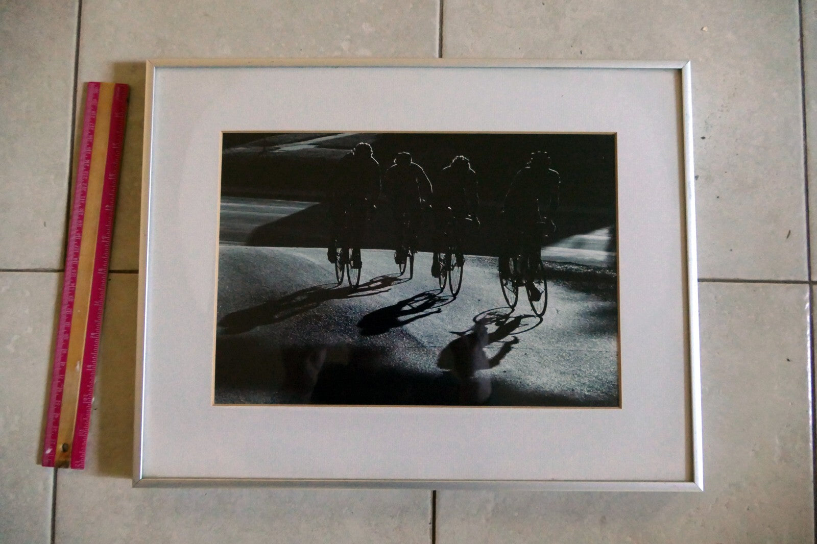 photo picture cyclist black and white going uphill hanging wall art 13X16" frame