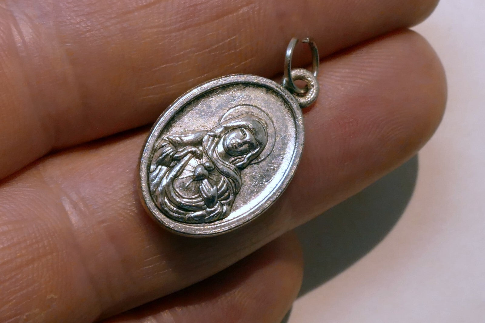 Sacred Heart Jesus w/ Mary Pendant Charm metal vintage