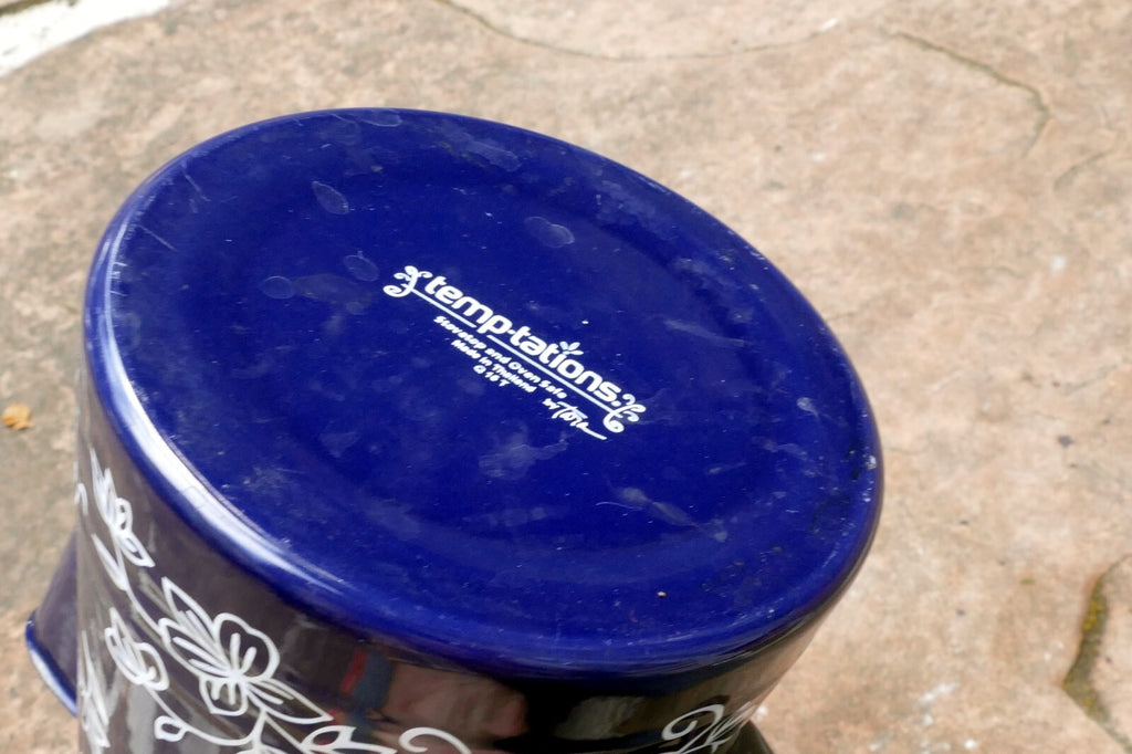 Temp-tations By Tara 2 Qt/2 L Metal Tea Kettle Teapot Stovetop-Safe Blue Floral