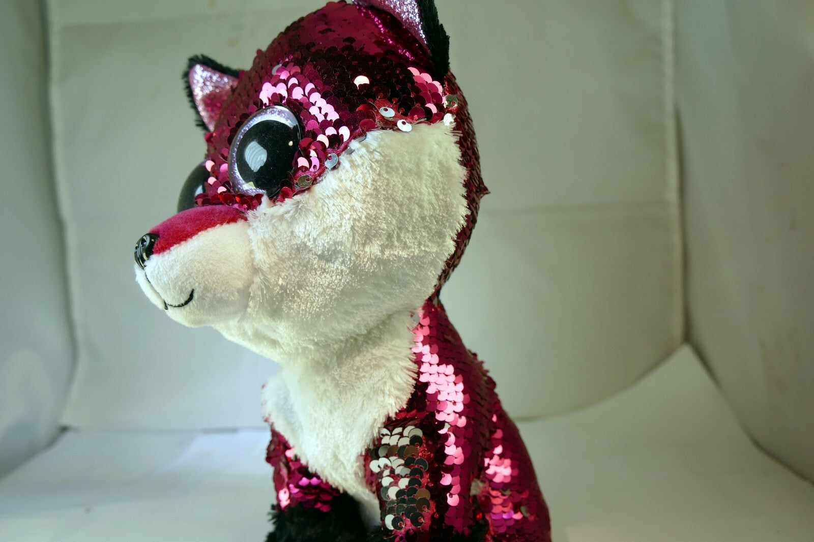 TY Jewel Reversible Sequin Plush Pet Flippy Fox 9" tall Flippables Purple 