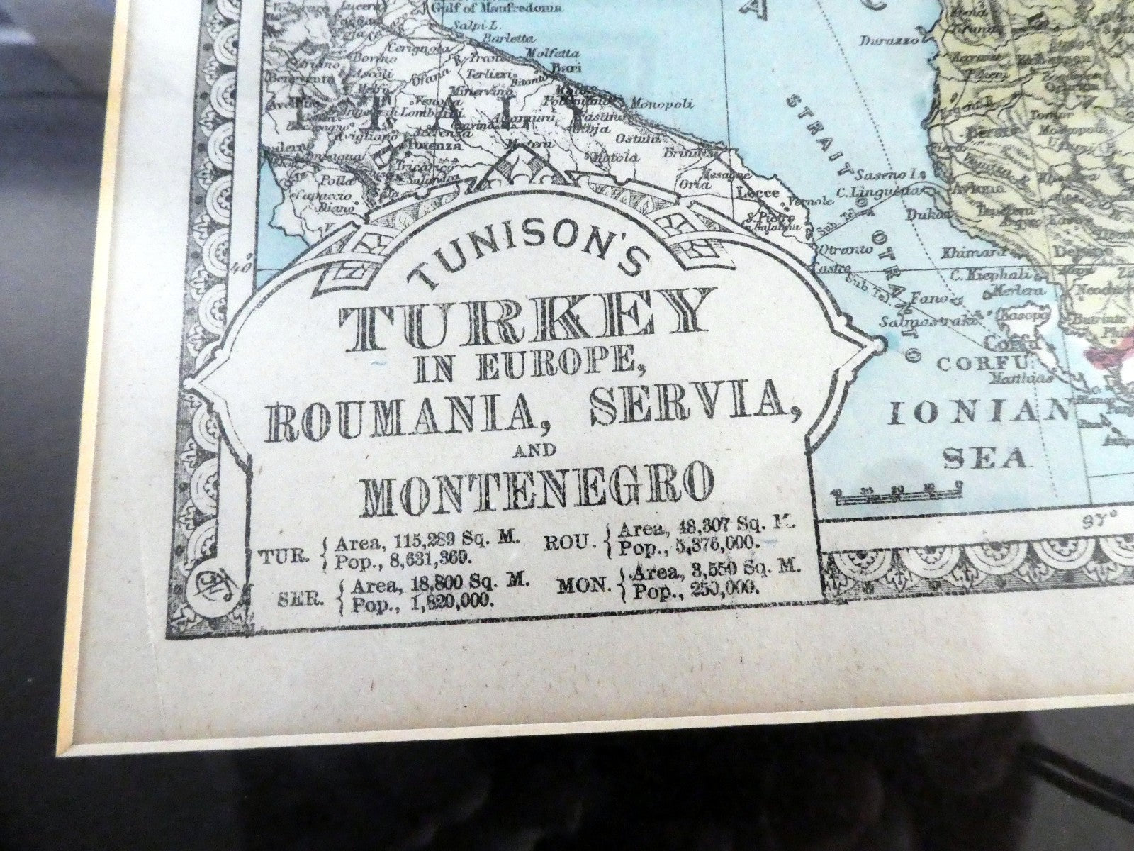 TURKEY in Europe MAP ORIGINAL TUNISON'S AREA POPULATION 1885 vintage Antique