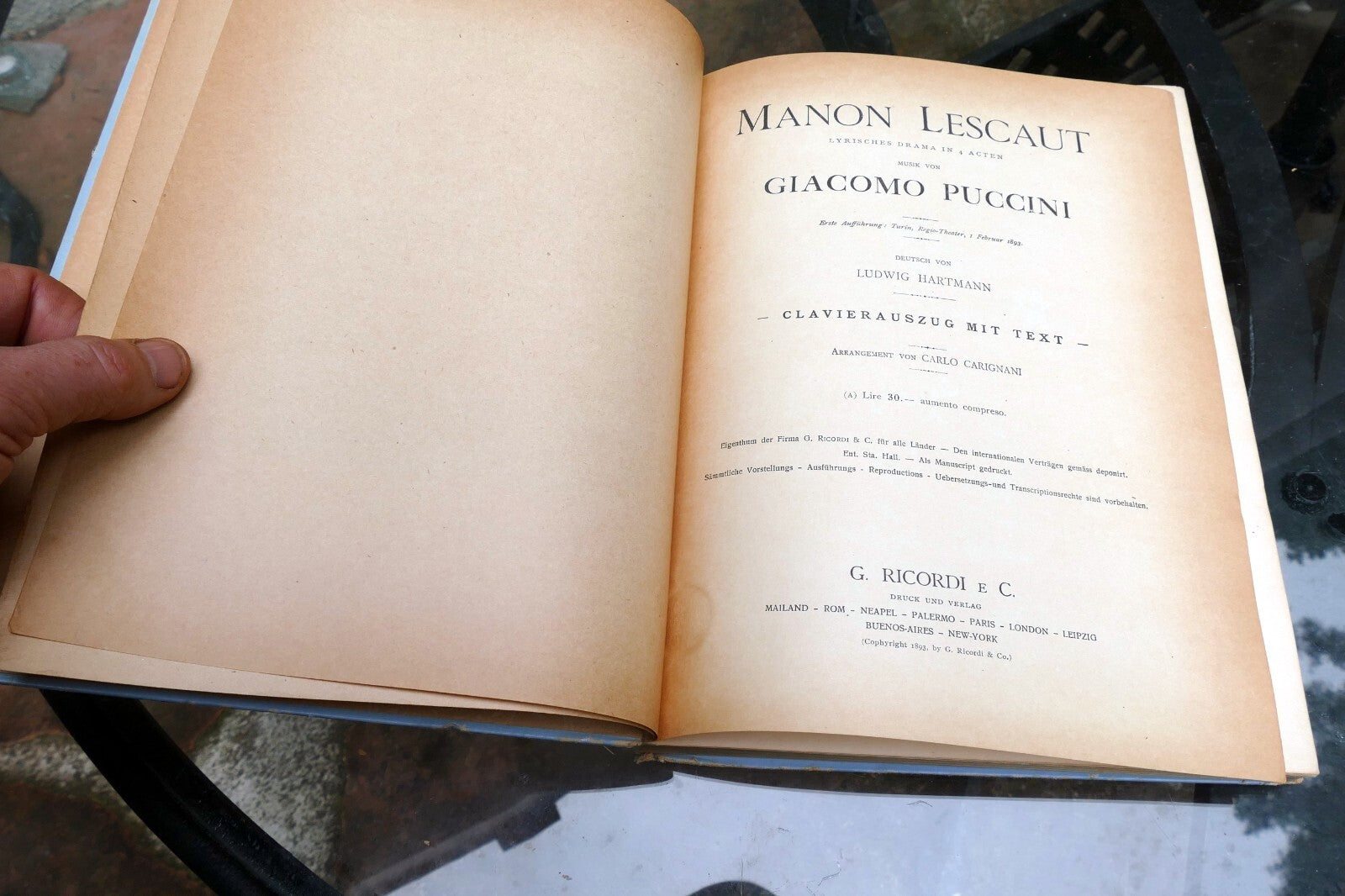 Manon Lescaut musik Puccini sheet music 1893 Italy Turin Ricordi German Leipzip