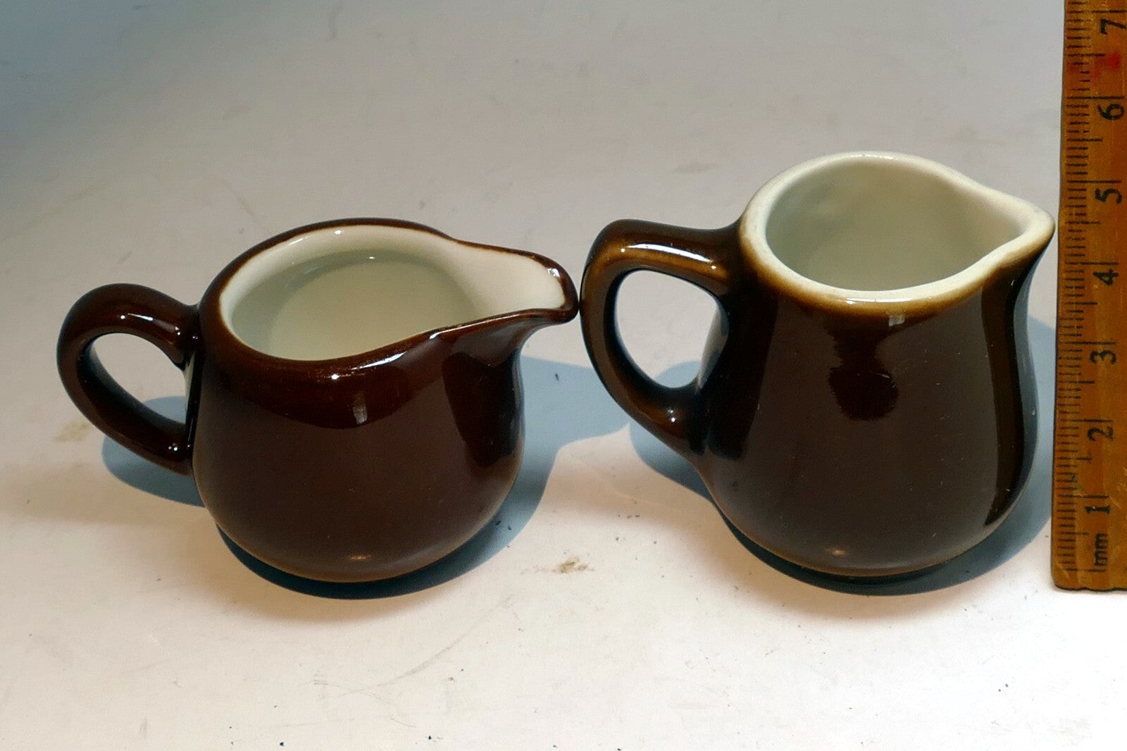 German Schonwald Miniature 4cm tall brown Milk Creamer Pitcher Set Of two