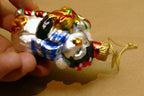 Thomas Pacconi Glass Penguin Christmas Ornament gold Blue w/ a bow