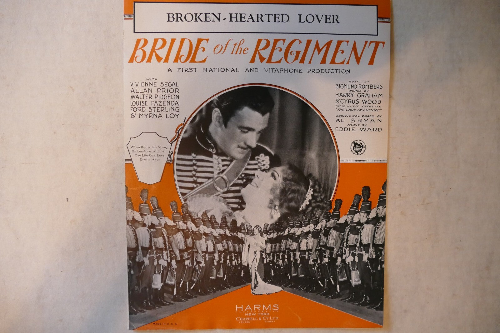 Broken hearted lover, sheet music 1930, from "bridge of the regiment", al bryan, eddie ward