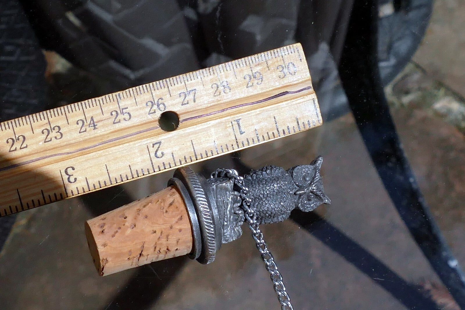 Pewter OWL  Wine Bottle Topper Stopper Cork - vintage