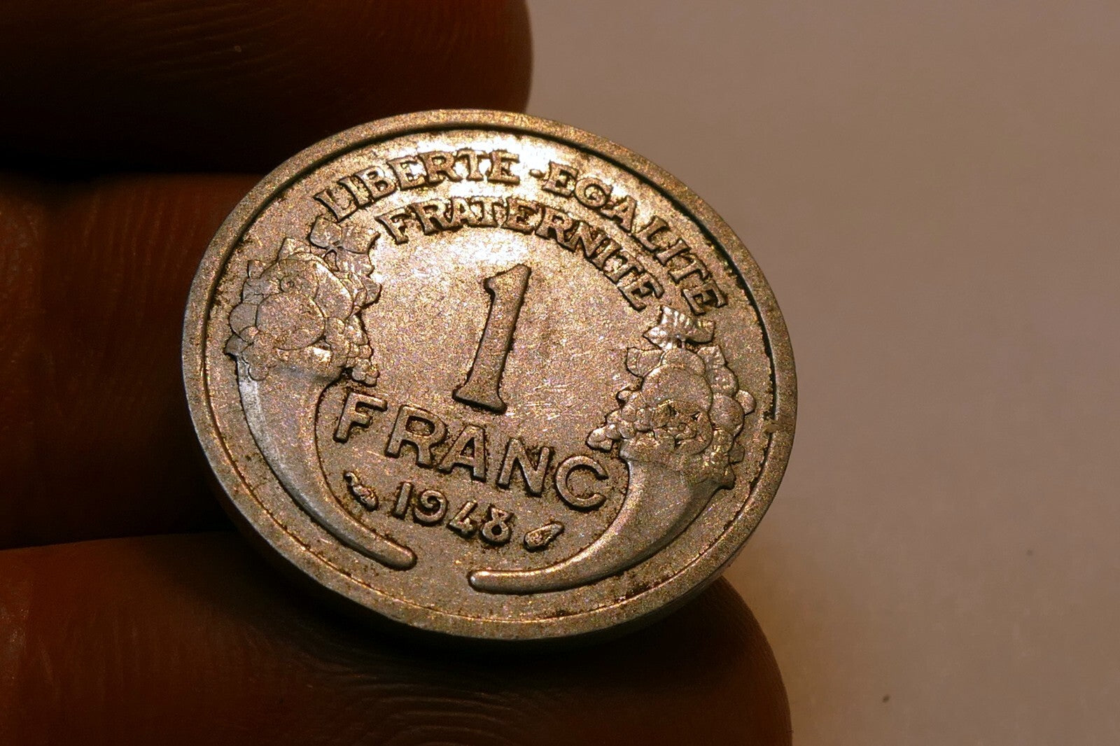France 1 Franc 1948 French Coin light type Aluminum Cornucopia 23mm