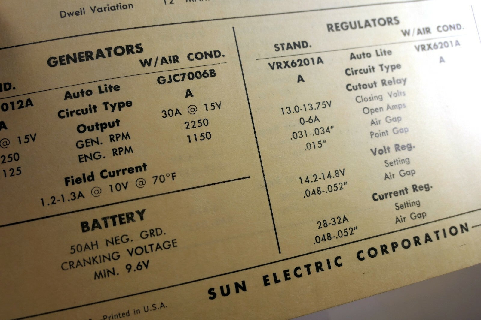 1957 Desoto Firesweep S-27 Sun Electric tune-up  sheet chart