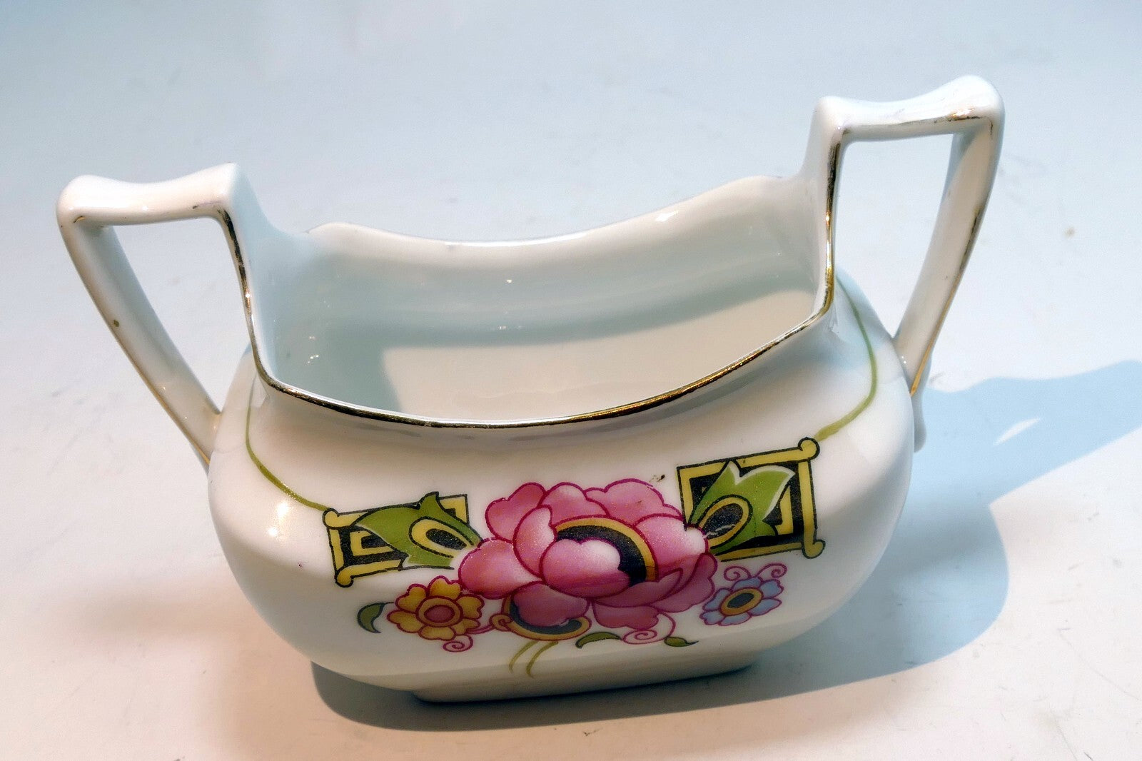 Z.S. & Co SUGAR Bowl Flowers Pink with gold trim  made in Bavaria