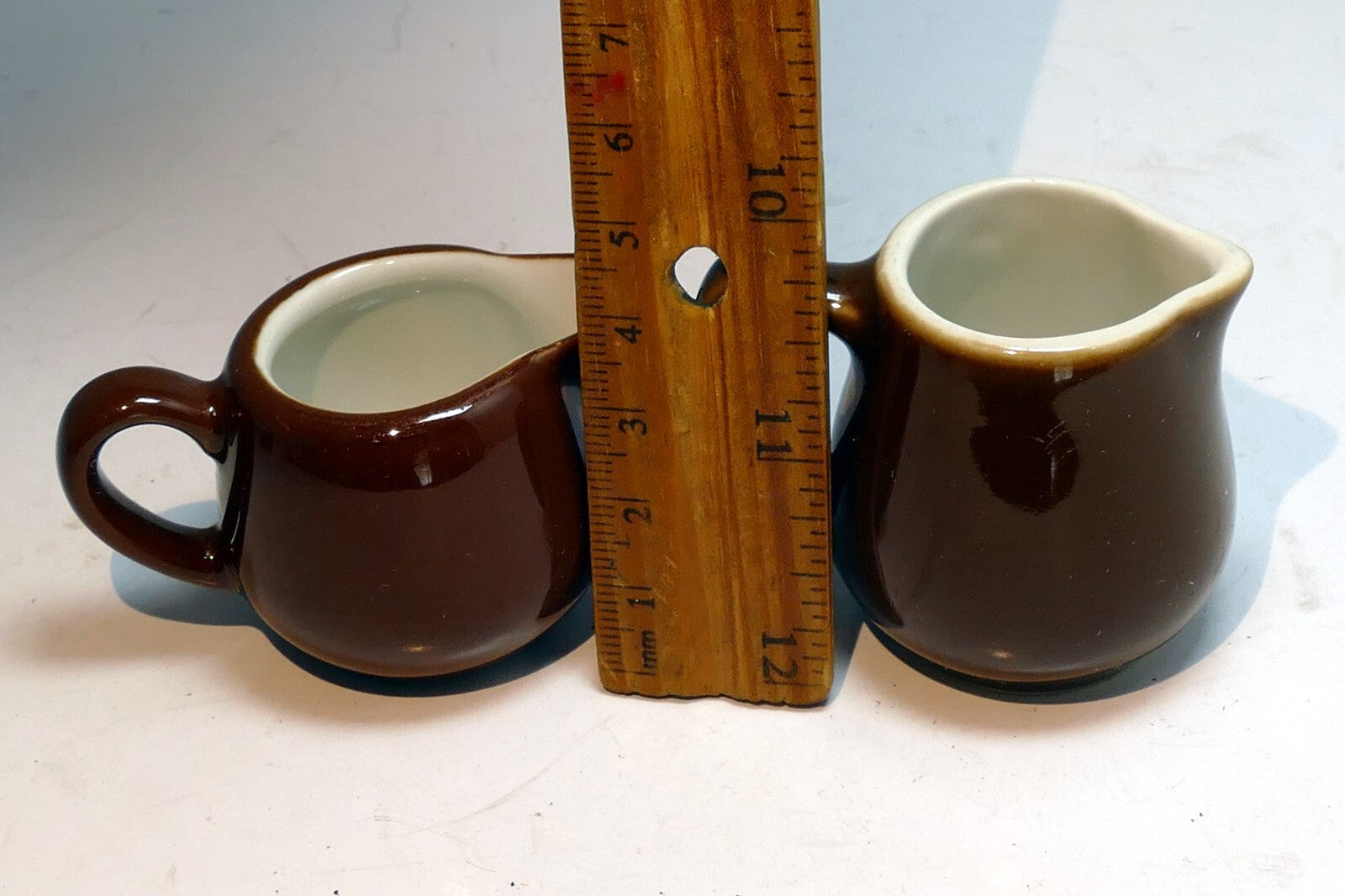 German Schonwald Miniature 4cm tall brown Milk Creamer Pitcher Set Of two