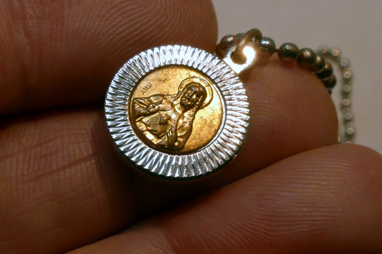 Sacred Heart Jesus w/ Mary Pendant Charm metal vintage ITALY Catholic