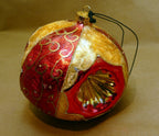 Blown glass gold red triple indent christmas ornament 4" ball mica venice
