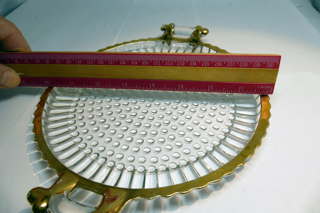 Beveled Glass Candle Holder Plate 8" Round with golden rim two handles