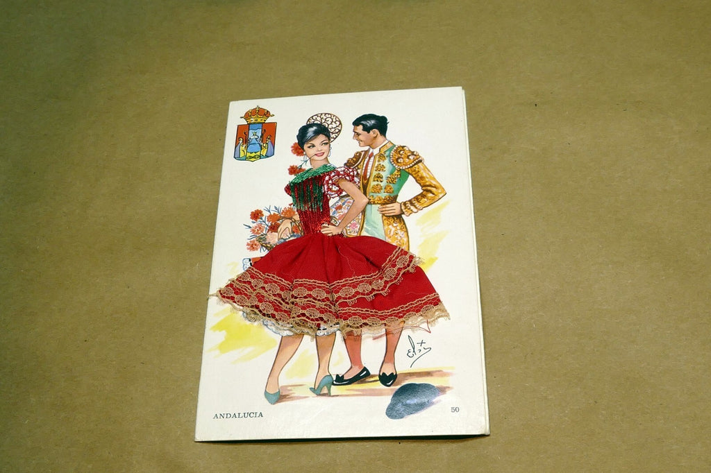 Andalucia 1970's Postcard unposted Alsala-Madrid Embriodered Dress Flamenco