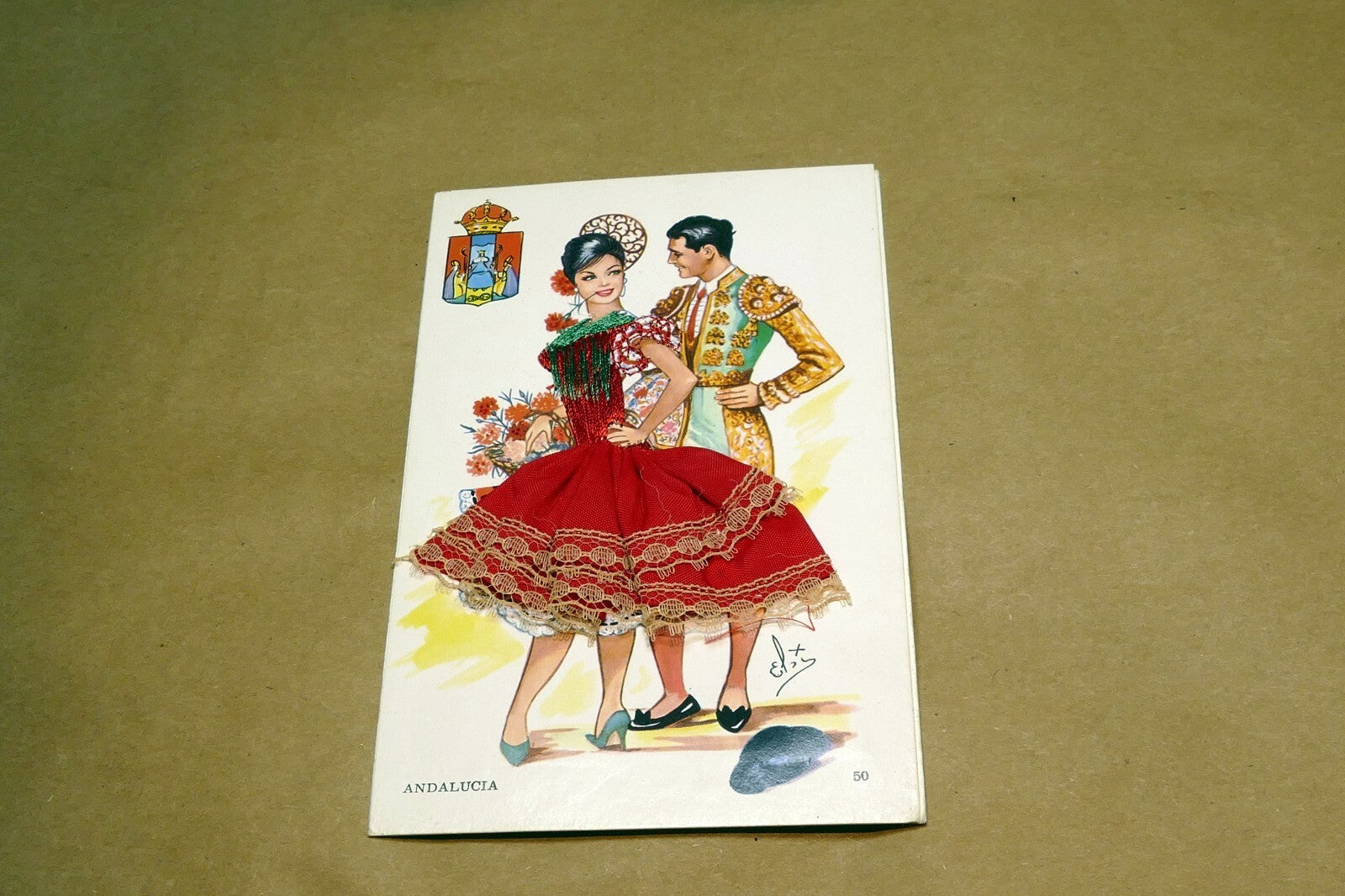 Andalucia 1970's Postcard unposted Alsala-Madrid Embriodered Dress Flamenco
