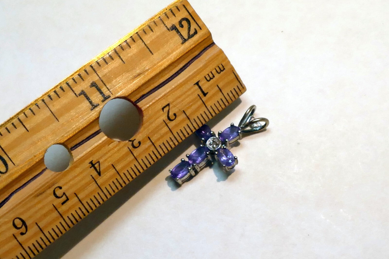 Purple Cubic Zirconia Crucifix Cross Pendant 925 silver sterling vintage