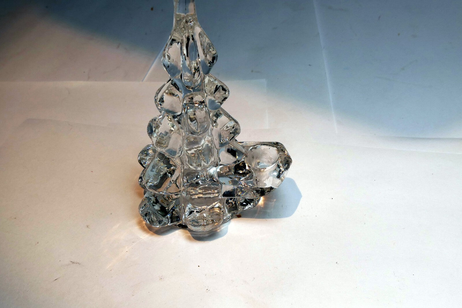 Clear Art Glass Christmas Tree Candle Holders 4" tall