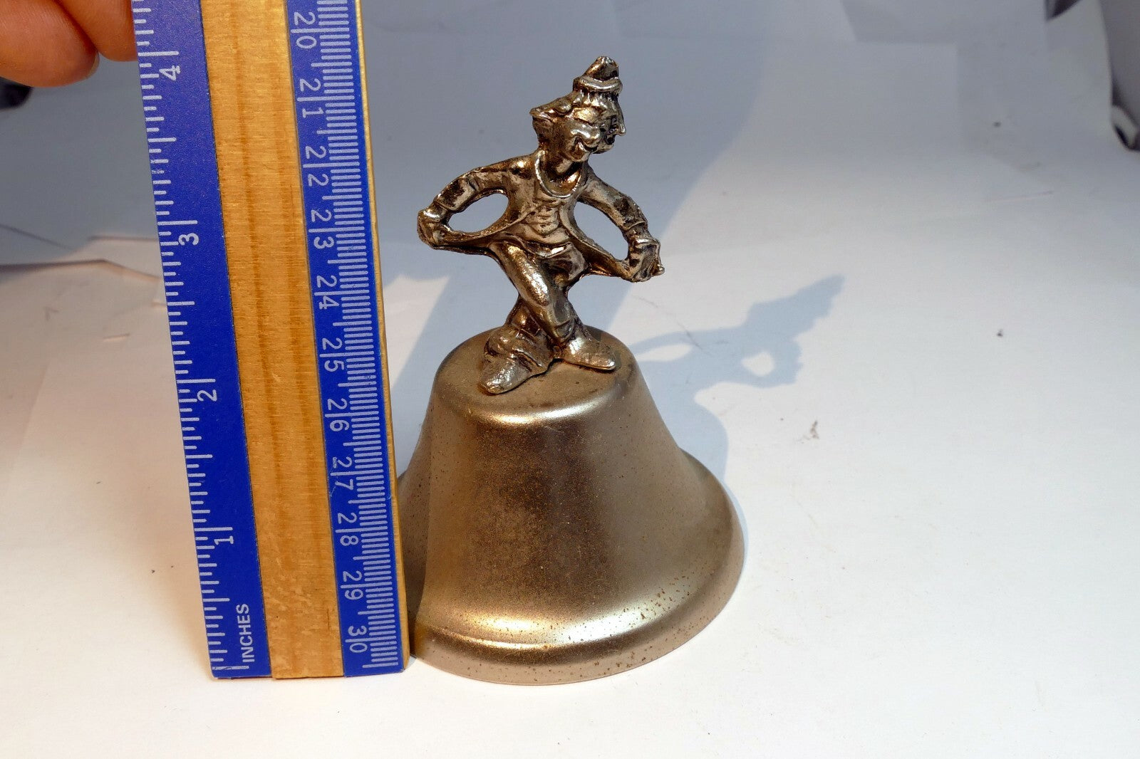 2" metal Bell Diner with clown hand held handle Pewter metal stand