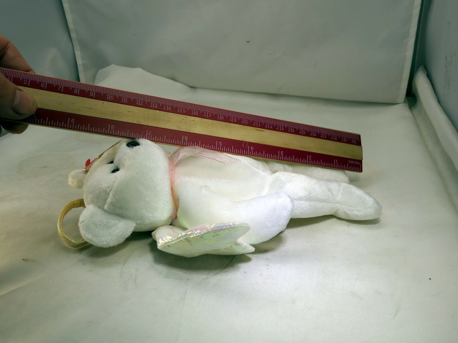 TY Beanie Babies HALO white Teddy Bear - mint with tag Brown nose black eyes