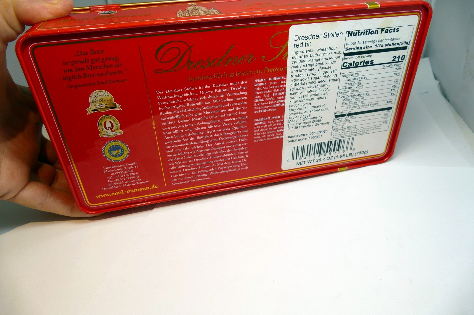 Original Dresdner Emil Reimann tin box metal case Germany 5.5X10.5" large