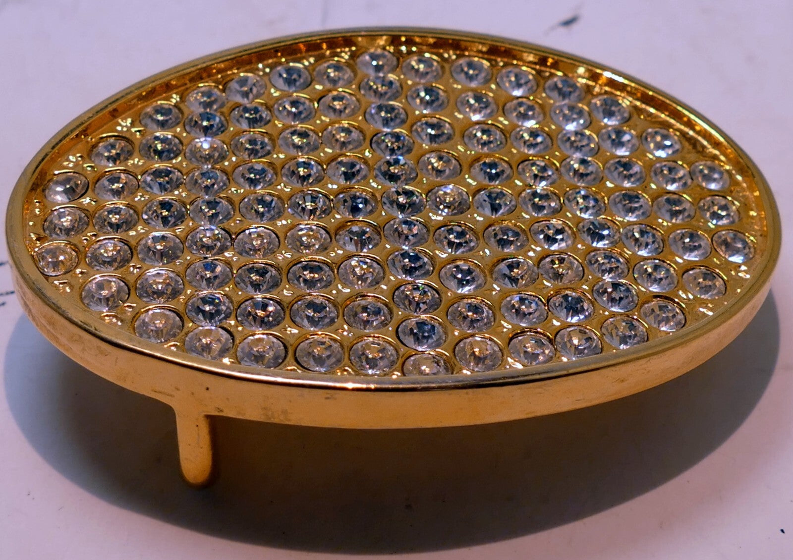 Textured gold tone belt buckle cubic zirconia sparkle 5x7cm large