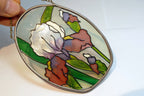 Garden Iris Flowers Stained Glass Suncatcher 5" Oval hanging sun catcher