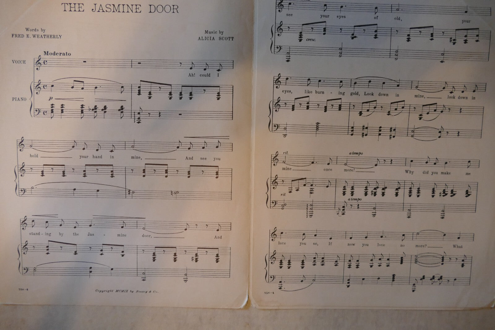 The Jasmine Door, 1909, by Fred E. Weatherly and Alicia Scott, Boosey & Co.