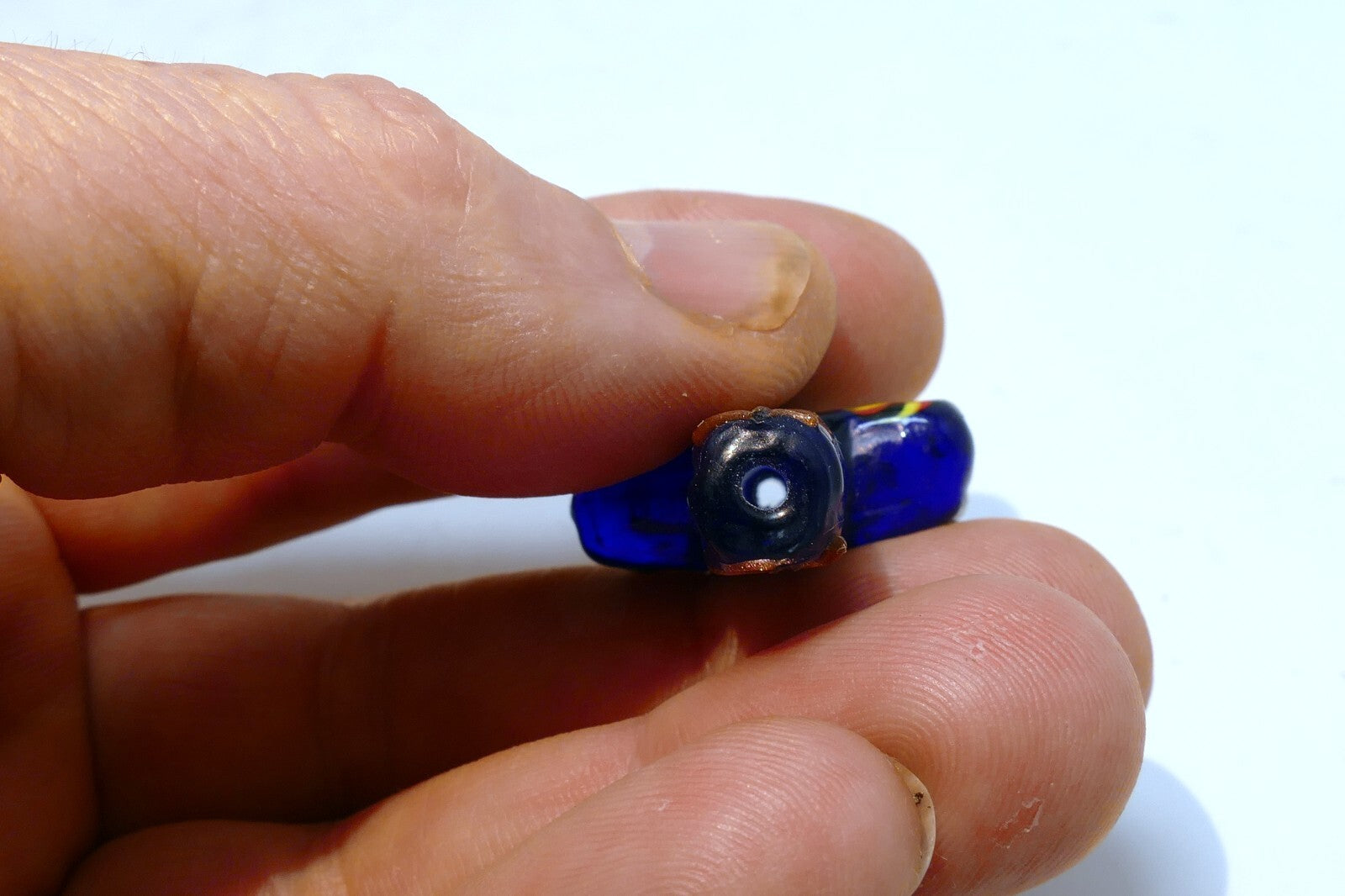 BLUE VENETIAN GLASS Dark Blue with Yellow floral design vintage 3.5cm