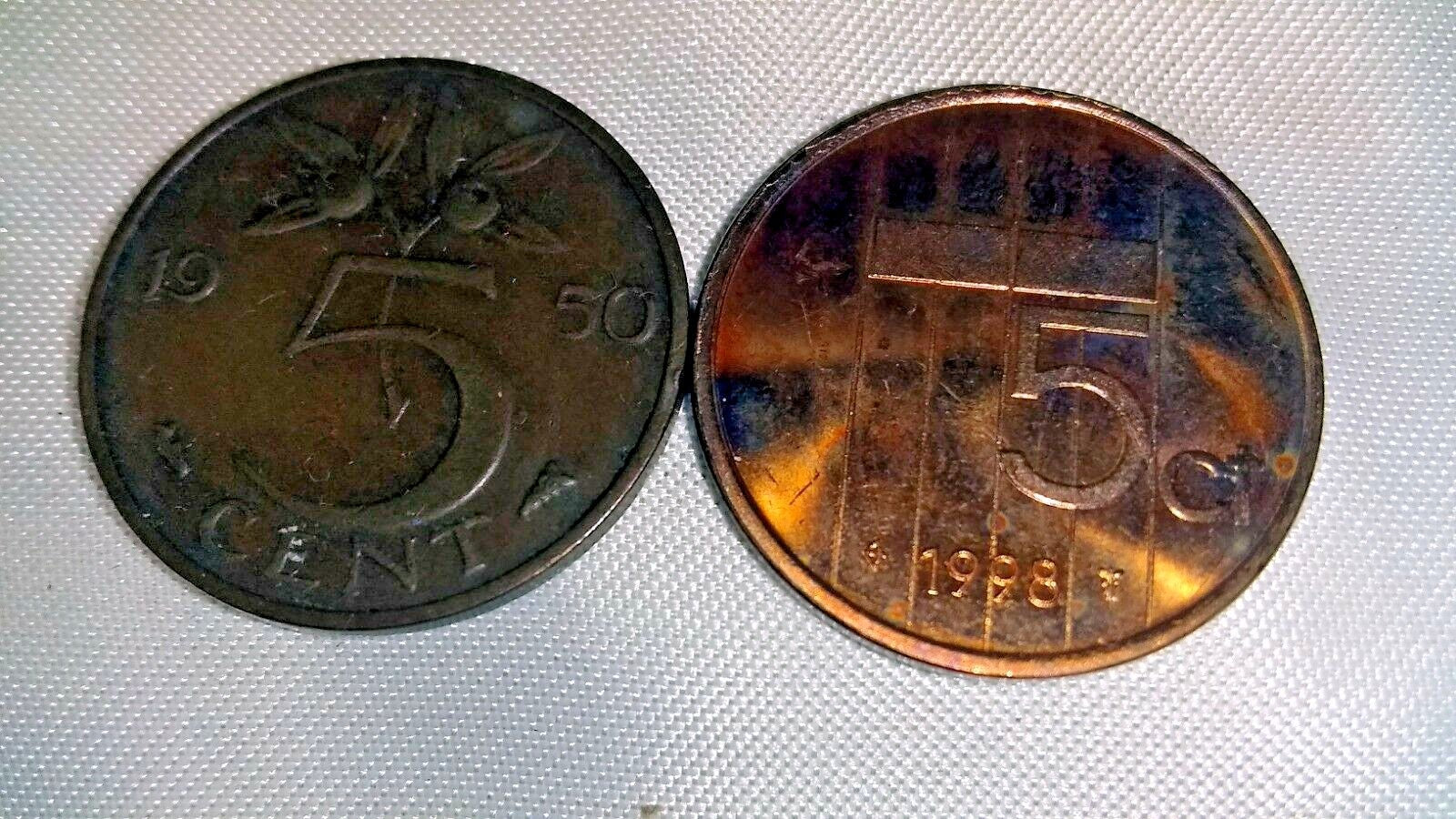 Netherlands 5 Cent Pre-Euro  Coin Queen Beatrix Jualiana lot of Two 1998 1950