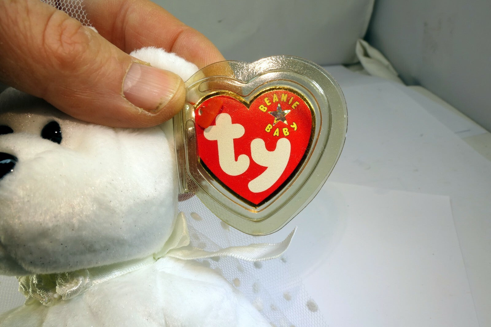 TY Beanie Babies "Mrs" USA 8" White Teddy Bear for Wedding Anniversary bride