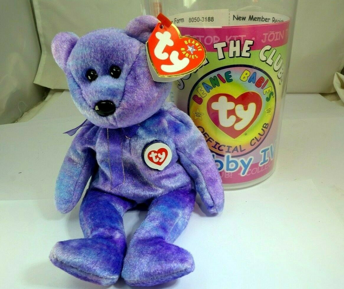 Ty beanie babies "clubby iv" usa 8" with official club button badge surprise