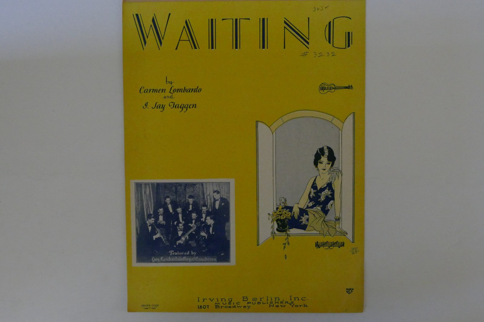 Waiting, sheet music 1928, by carmen lombardo and i. jay faggen, irving berlin inc.