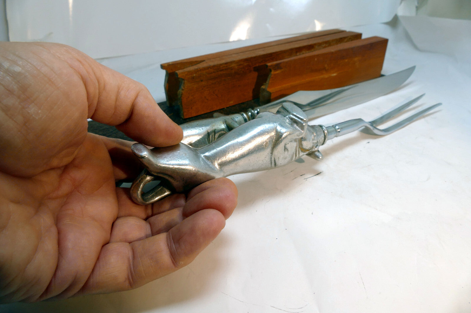 Carving Set Charging Bull Meat Knife Fork w/ Holder made in Sheffield England