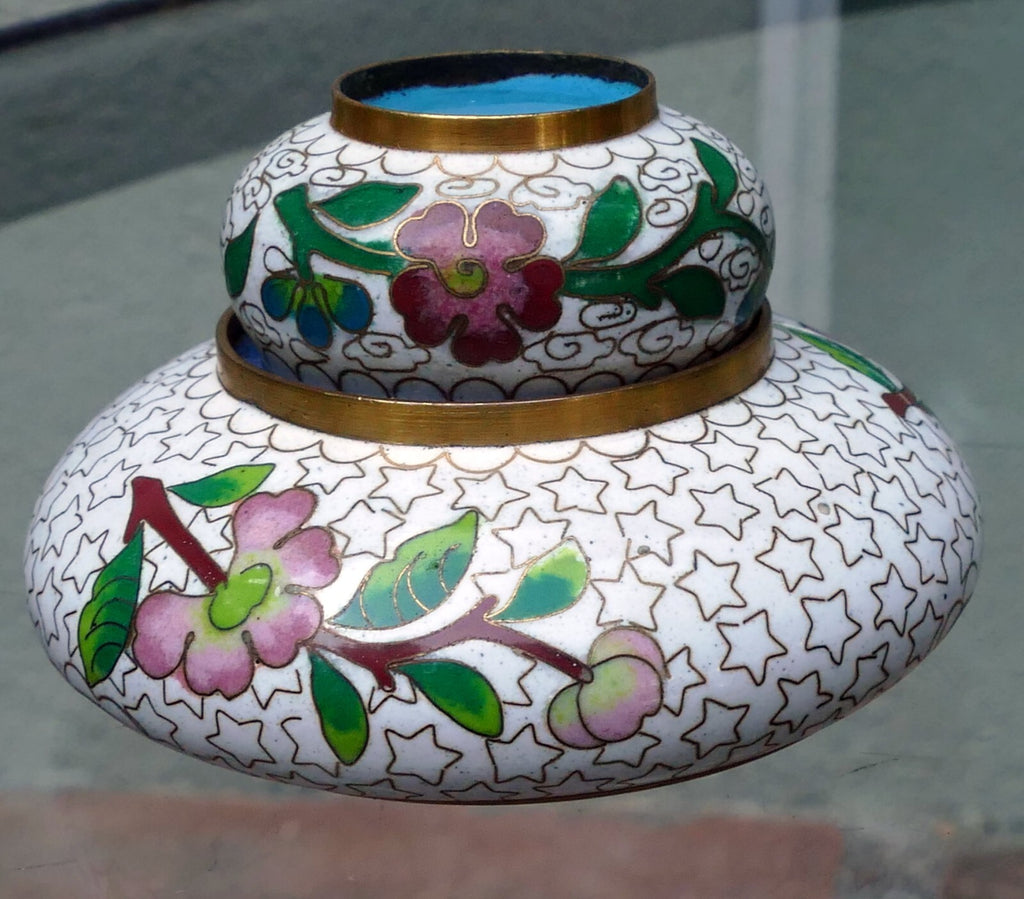 Cloisonne ashtray small tray enamel brass 3x3.x1"