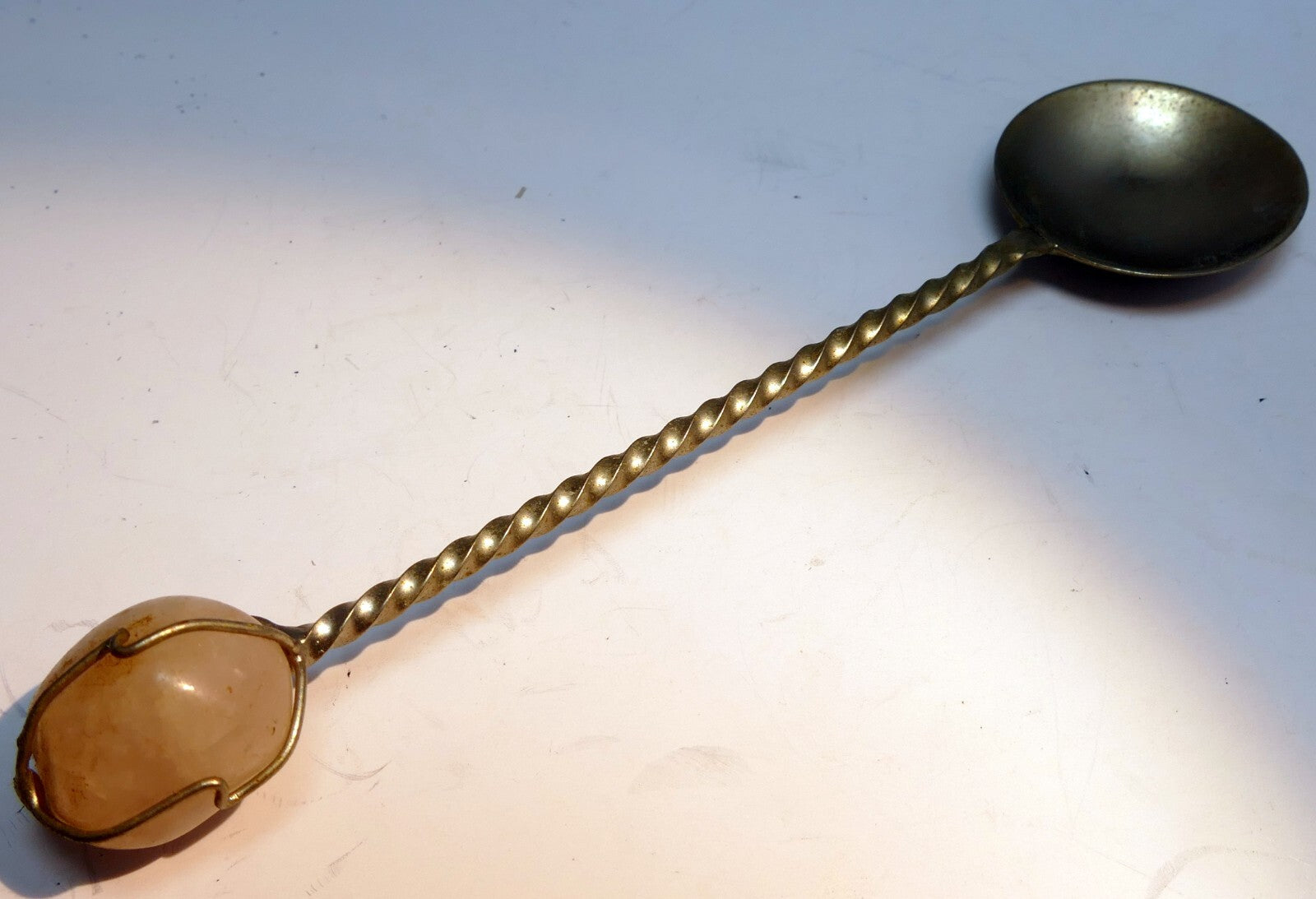 Vintage silver tone spoon with quartz handle stone