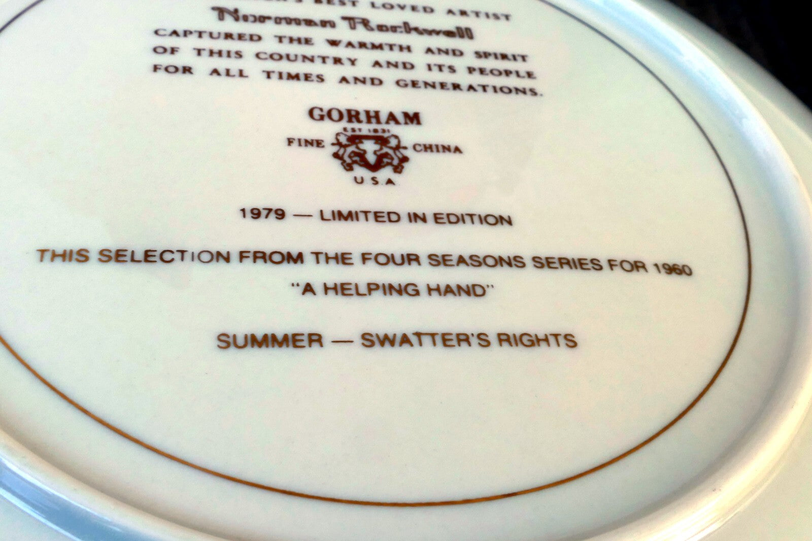 Norman Rockwell 10.5” Plate 1979 "A Helping Hand" Summer Swatter's Rights