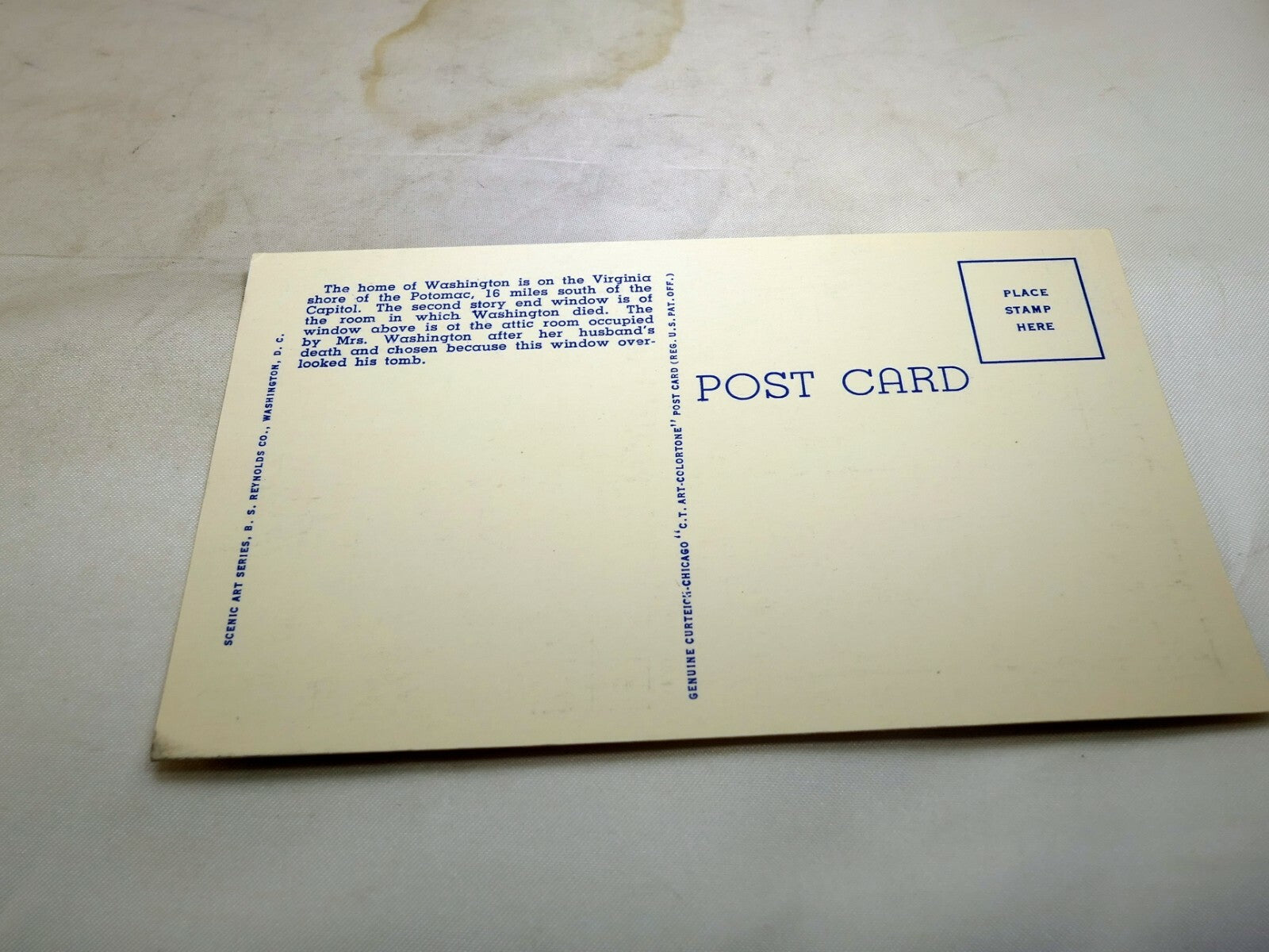 Post Card Washington's Mansion Mt. Vernon VA 134 unposted 1940's Linen house