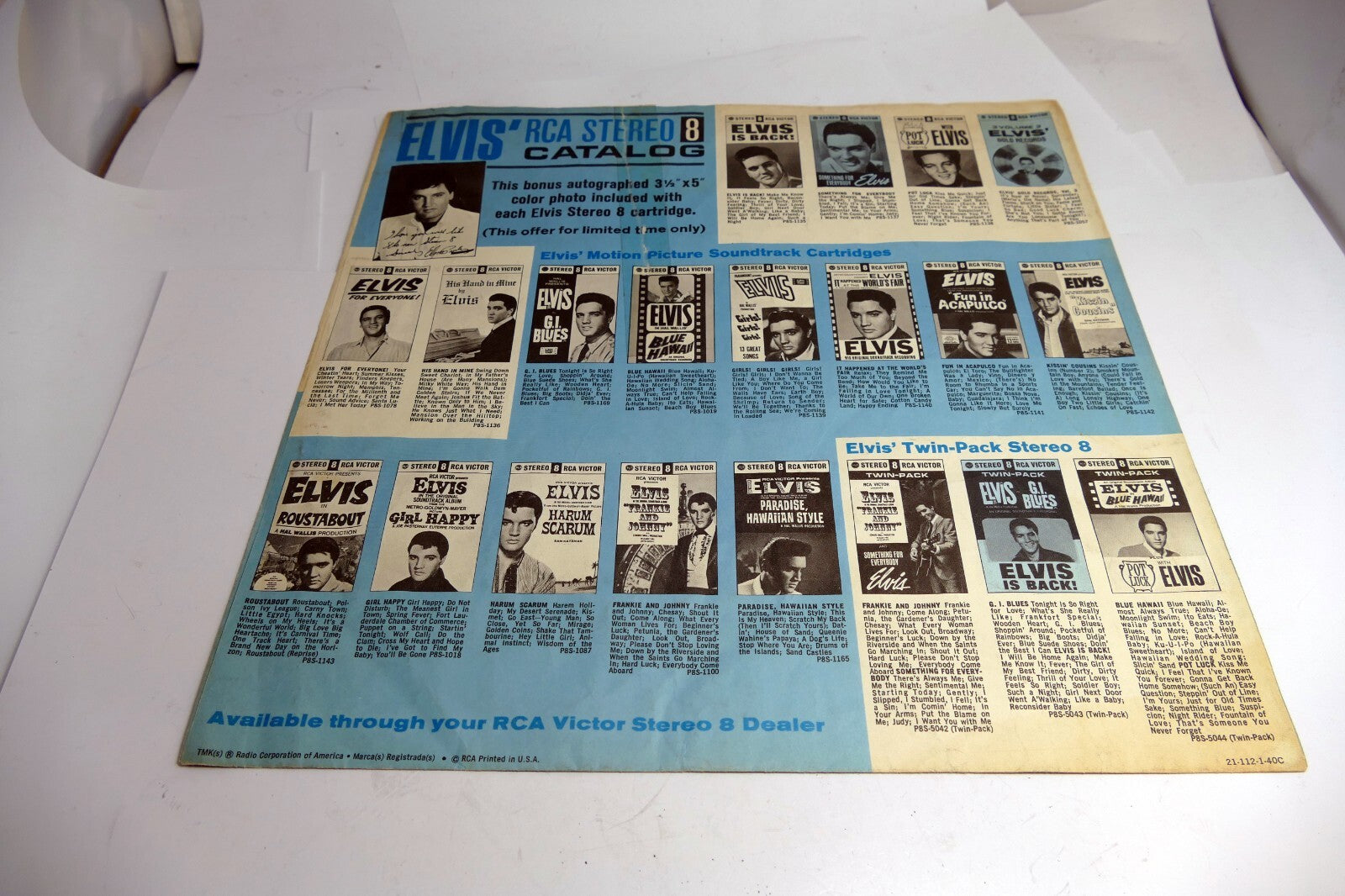 Inner Sleeve - Elvis Presley LP  Photos Stereo 8 CATALOG RCA VICTOR Records 1960