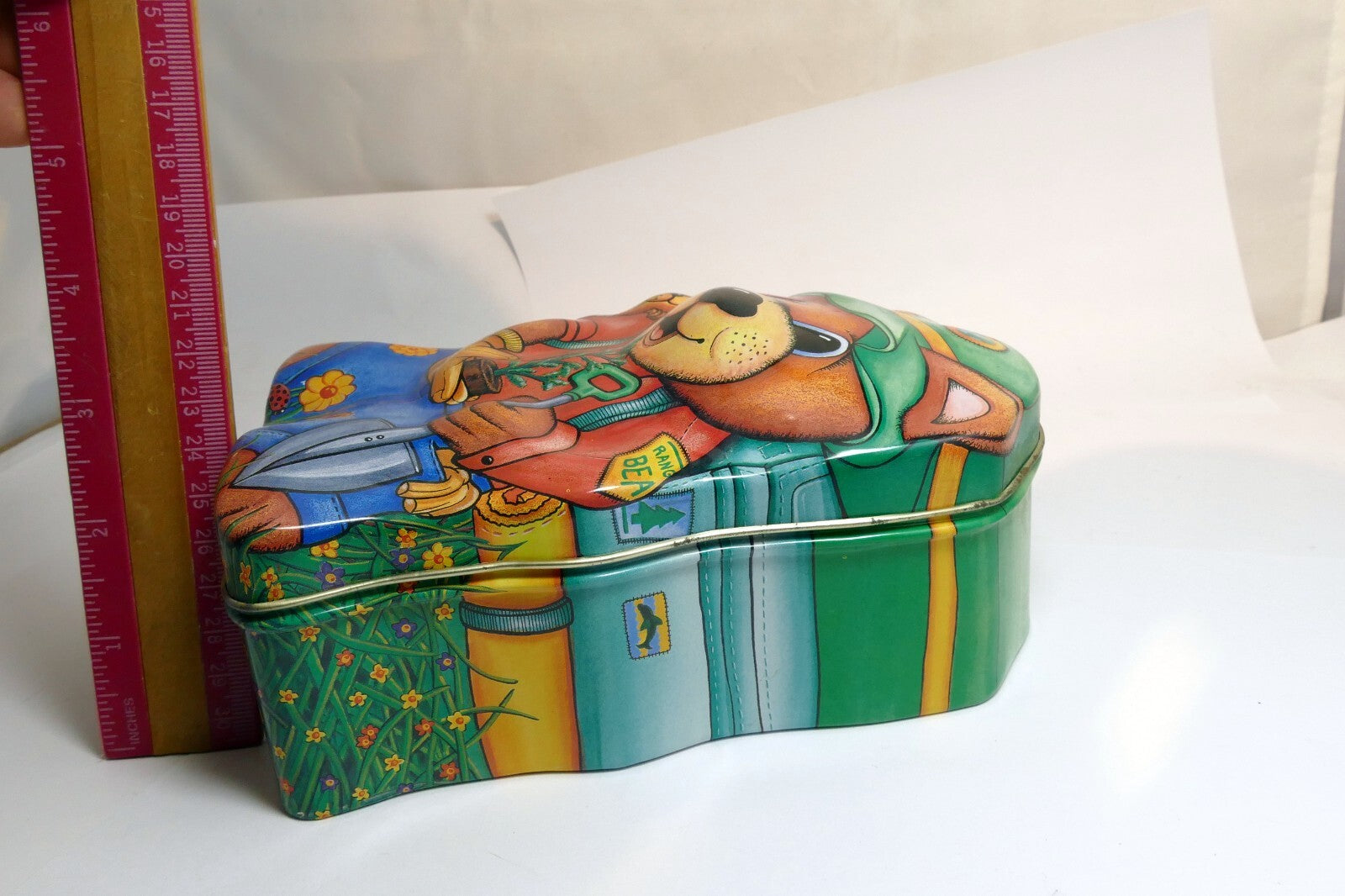 Metal Tin/Container Cookie/Biscuit Bear Ranger Boy Scout  4X7"